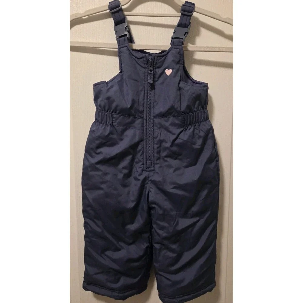 OshKosh B'gosh Girls Insulated Snow Bib Ski Pants, Blue Heart Patch -  Size 18M